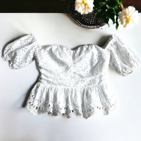 • Express • Eyelet Lace Off The Shoulder Top - Picture 7 of 16
